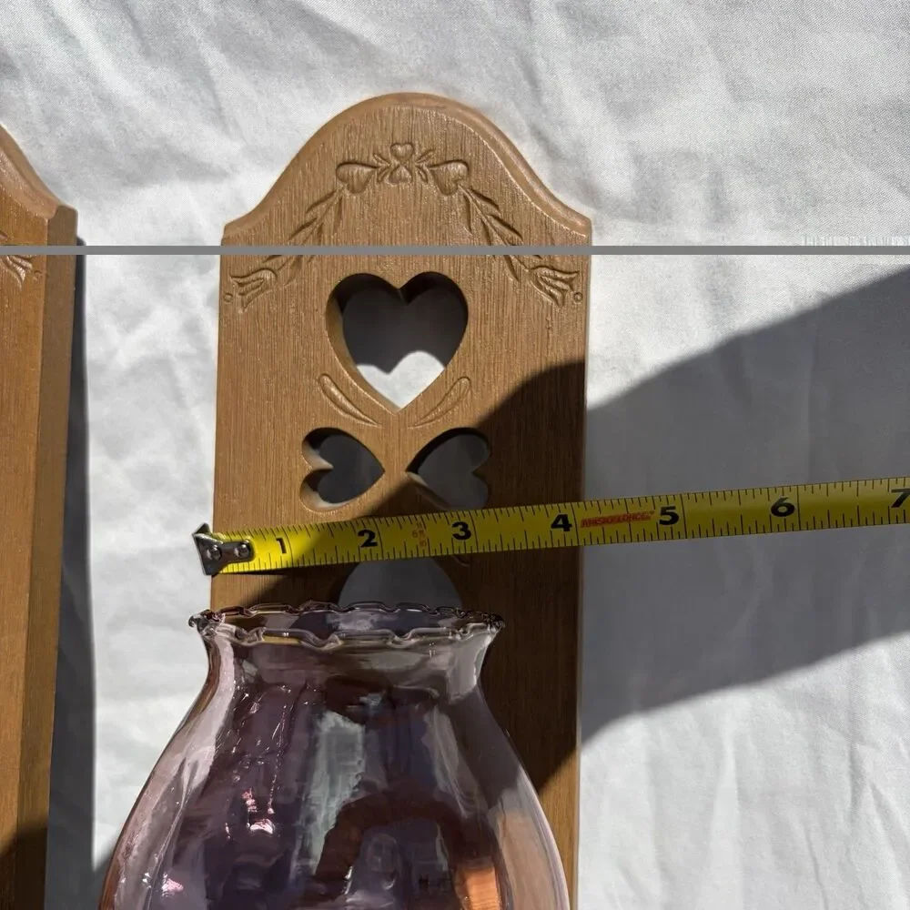 Vtg Set of 2 Burwood Faux Wood Wall Mount Candle Holders/Sconces W/ ❤️ Cut Outs.